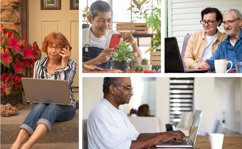 Older adults using technology to learn.